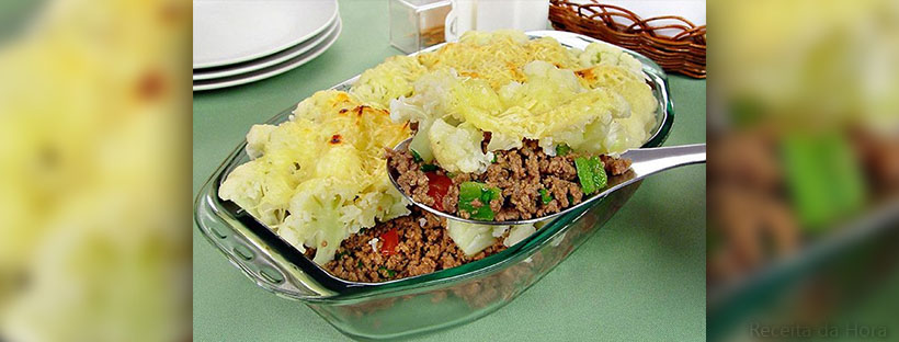 Gratinado de carne moída com couve-flor